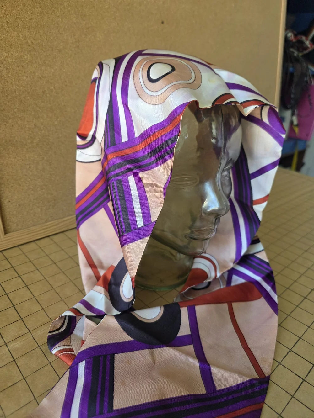 Vintage 1960s Mod Geometric Scarf Pucci Style Abstract Purple Long Neck Mod
